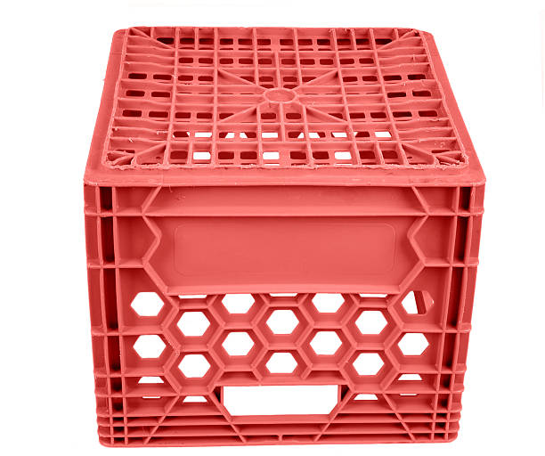 Red Milk crate to sit on stock photo