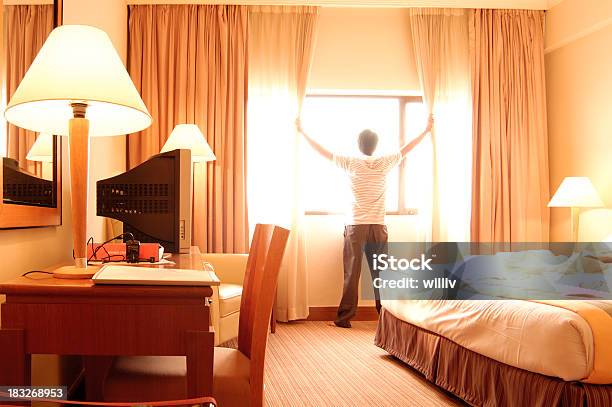 Hotel Room Stock Photo - Download Image Now - Adult, Adults Only, Arms Raised
