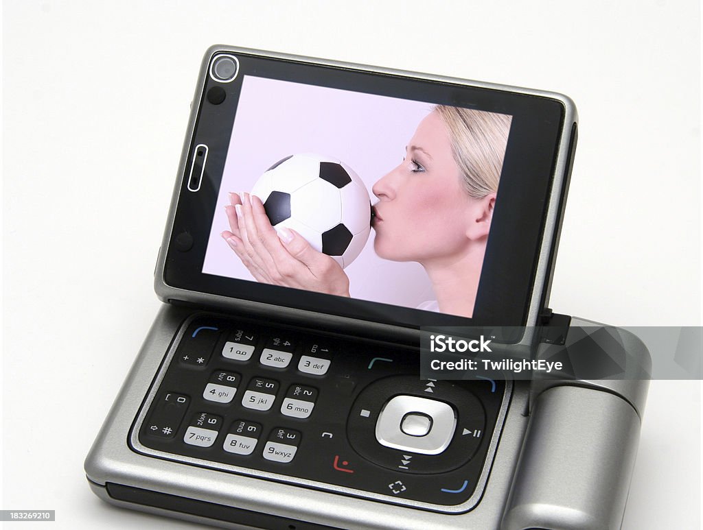 Adoro de futebol na TV móvel - Royalty-free Adulto Foto de stock