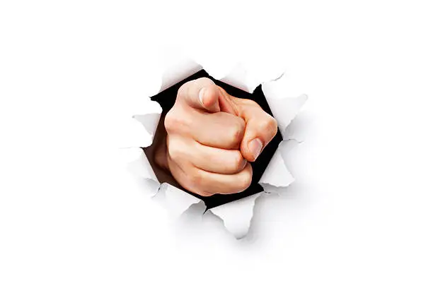I want you finger coming throgh torn paper.Please note: Clipping path is included in this file (only XXXL version)