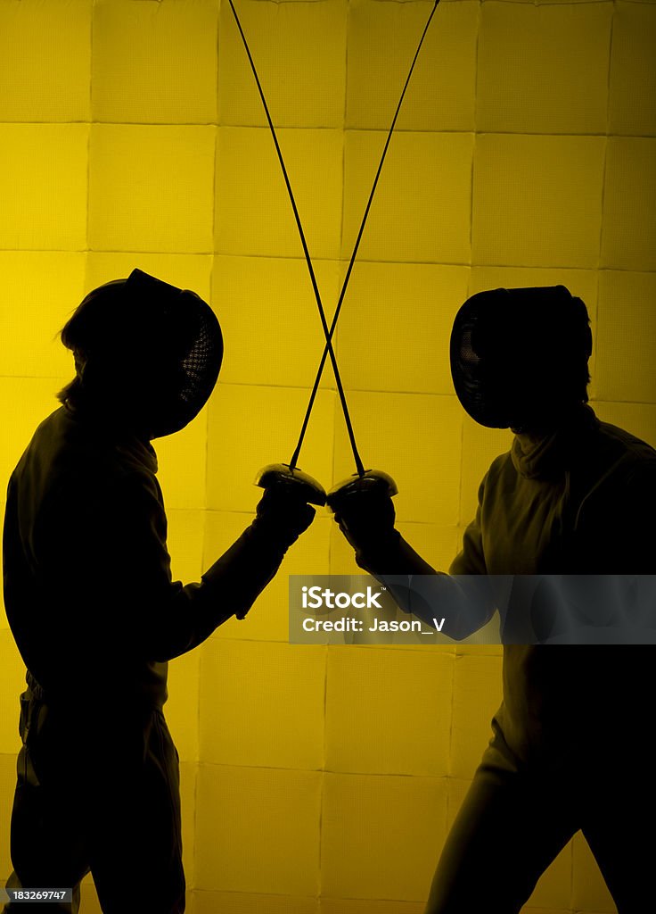 Dois Fencers Vertical - Foto de stock de Esgrima - Esporte de Combate royalty-free