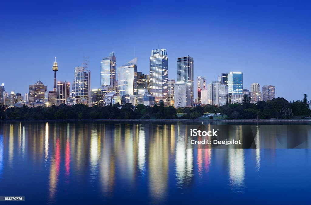 Downtown Sydney City Skyline at Night Australia "Sydney city skyline, downtown and the financial district at dusk, Australia" Australia Stock Photo