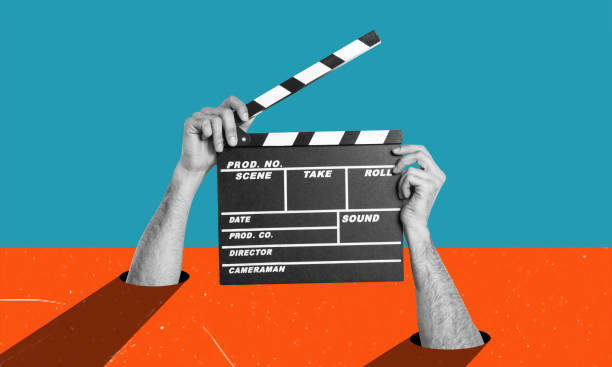 istock Hands holding clapper board making video cinema in studio. Movie production clapper board. 1832711782