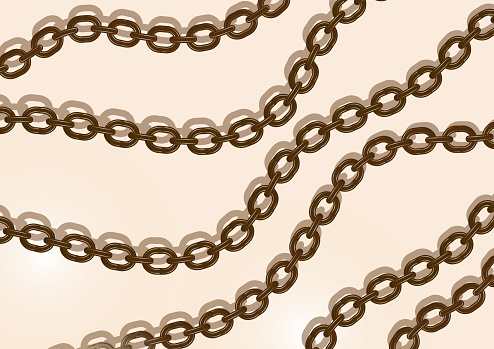 Metal chain made of gold. Realistic seamless wavy chains. Template for your design. Vector illustration.