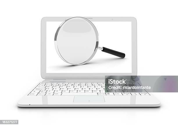 Laptop Magnifying Glass Stock Photo - Download Image Now - Communication, Computer Equipment, Concepts
