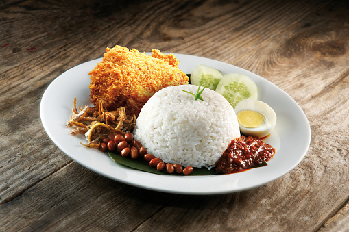 Asian cuisine nasi lemak with fried chicken