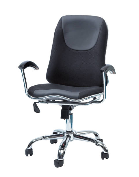 istock Black leather office chair isolated on white background 1832716122