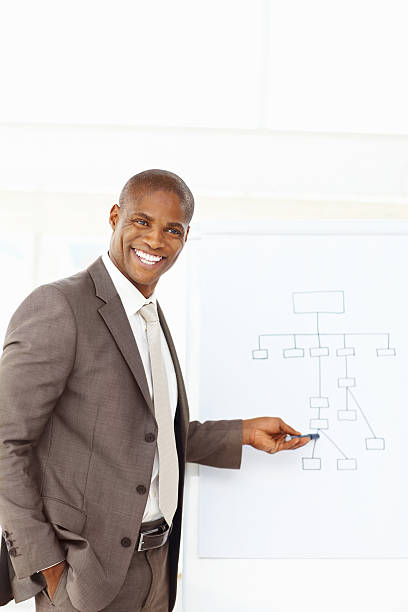 istock Cheerful middle aged business man giving presentation at office 183272186