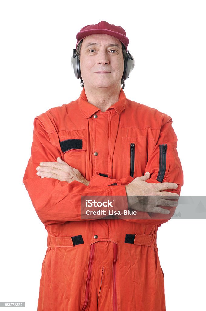 Automechaniker oder Air Traffic Controller mit Orange-Strampler - Lizenzfrei Boxenstop Stock-Foto