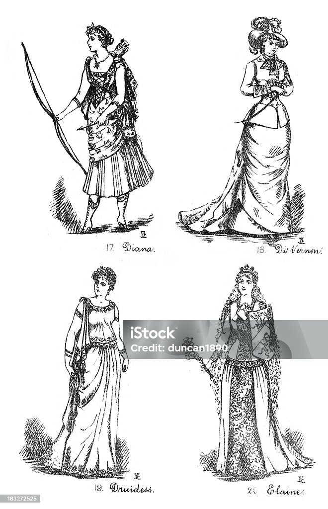 Victorian elegante vestido el vestuario - Ilustración de stock de Artemisa libre de derechos