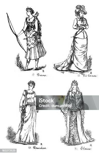 Robe Fantaisie Costumes De Lépoque Victorienne Vecteurs libres de droits et plus d'images vectorielles de Artémis - Déesse - Artémis - Déesse, Accessoire vestimentaire historique, Adulte