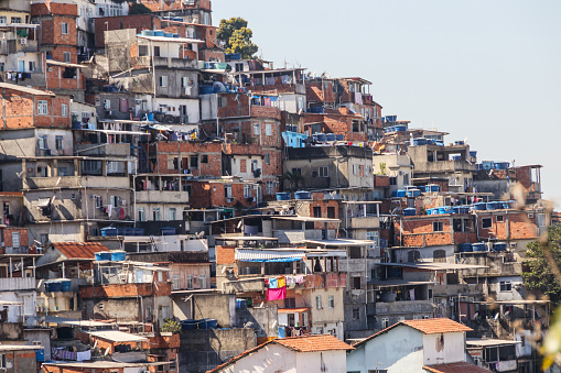 houses on Cantagalo Hill in Rio de Janeiro, Brazil.