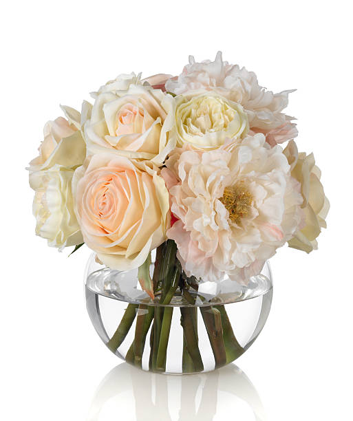 istock Peony and peach rose bouquet on white background 183272983