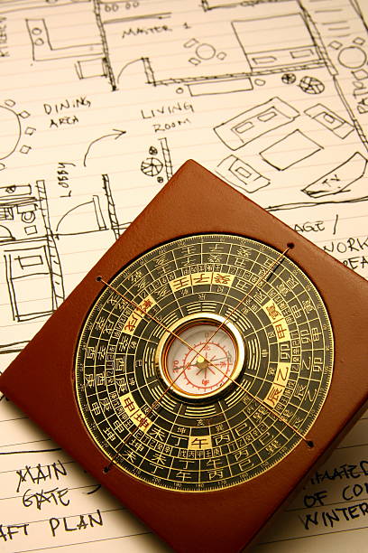 kompass und grundriss - feng shui stock-fotos und bilder