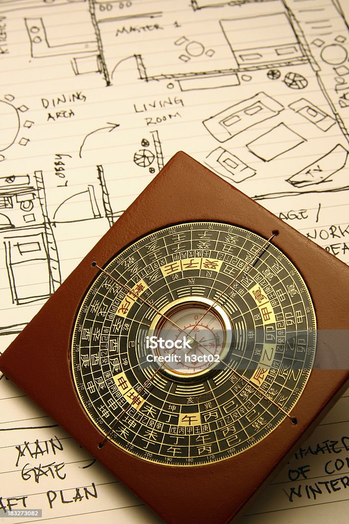 Bussola e Mappa del piano - Foto stock royalty-free di Feng shui