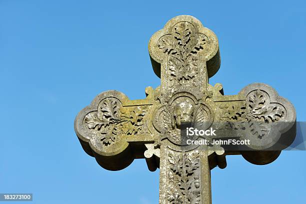 Carved Stone Celtic Cross In A Scottish Cemetry Stock Photo - Download Image Now - Catholicism, Cemetery, Cherub