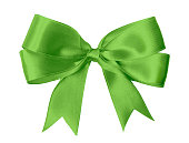 A bright green bow isolated on a white background