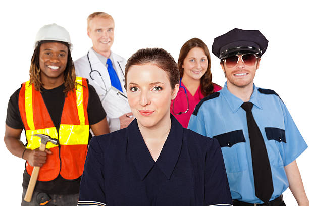 istock Young Stewardess With Other Professional Adults, Isolated on White 183273227