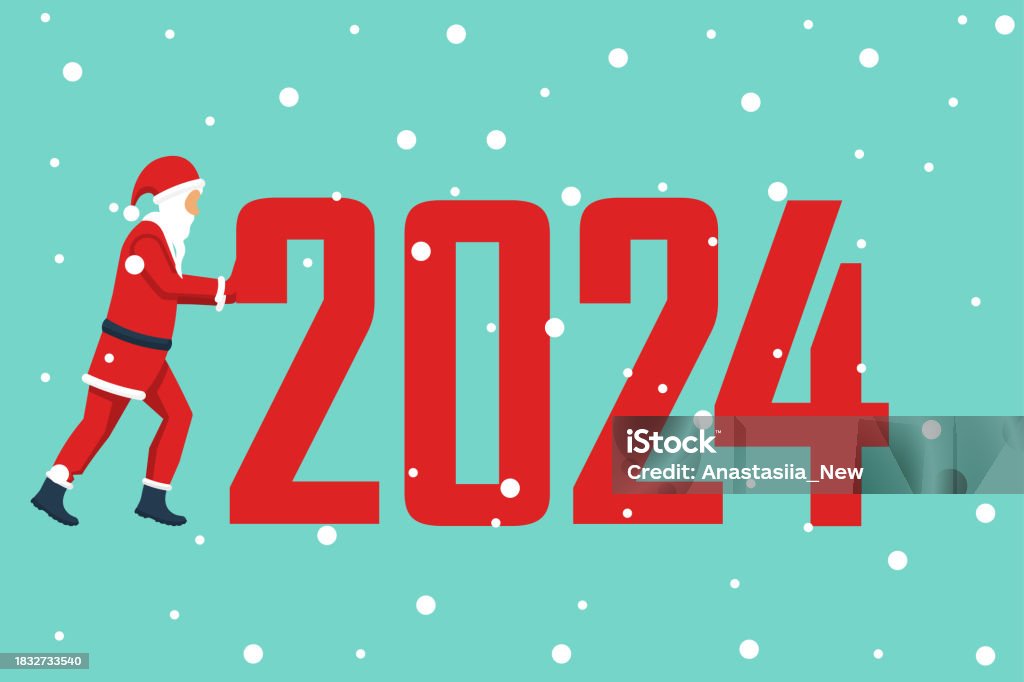 Happy New Year 2024 Santa Claus Push Big Numeral 2024 Stock Happy New Year 2024 Santa Claus Push Big Numeral 2024 Stock