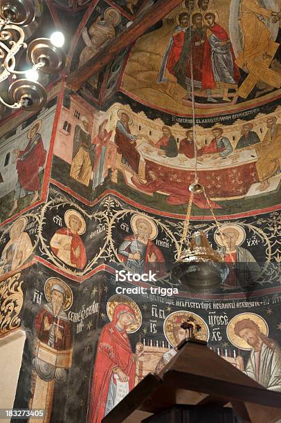 Fresco From Historic Horezu Monastery In Romania Stock Photo - Download Image Now - Monastery, Art, Art And Craft