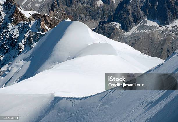 Hikers On A Narrow Glacier Ridge Near Mont Blanc Stock Photo - Download Image Now - Adventure, Blanche Vallee, Color Image