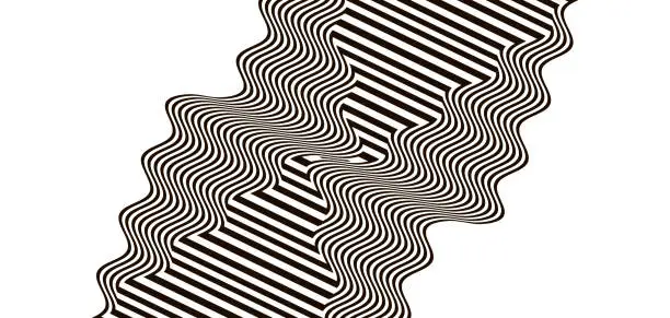 Vector illustration of Black and white design. Pattern with optical illusion. The geometric background by stripes. 3d vector illustration for brochure, annual report, magazine, poster, presentation, flyer or banner.