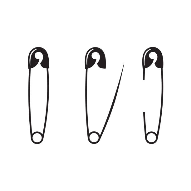 agrafka w kolorze czarnym. ikona otwartej i zamkniętej agrafki na białym tle. - safety pin diaper pin sewing item silhouette stock illustrations