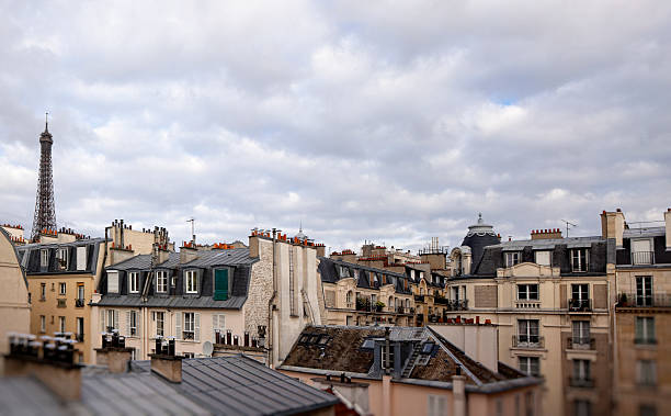 Paris roofs with Eiffel tower stock photo