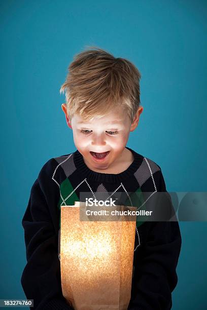 Bolsa De Regalo Foto de stock y más banco de imágenes de Niño - Niño, Mirar hacia abajo, Sorpresa