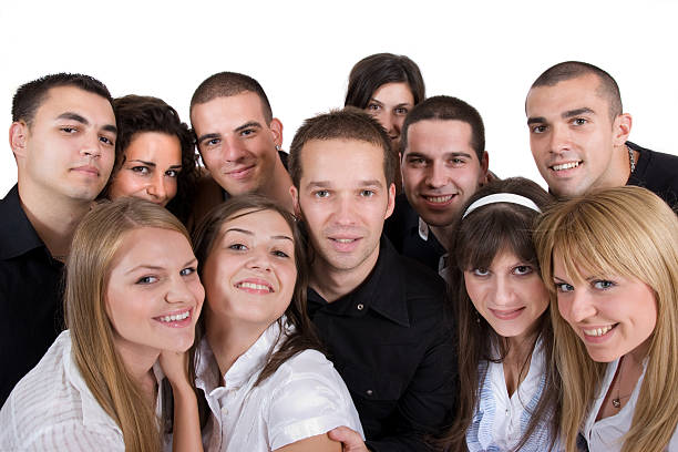 istock Group of young handsome people on white background 183275101