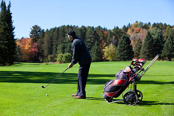istock Senior Golf Player in Action in Autumn 183275302