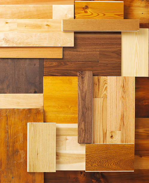 Home Decor-Floor Samples B Overhead composition of various wood floor samples.Other Variation wood stain stock pictures, royalty-free photos & images