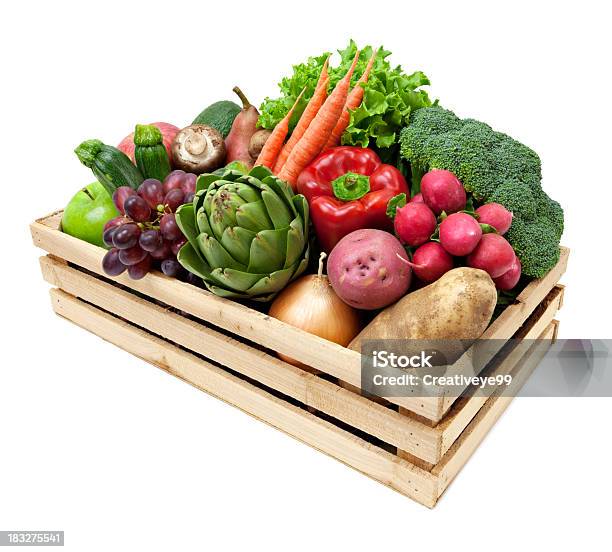 Box Von Obst Und Gemüse Stockfoto und mehr Bilder von Gemüse - Gemüse, Holzkiste, Obst