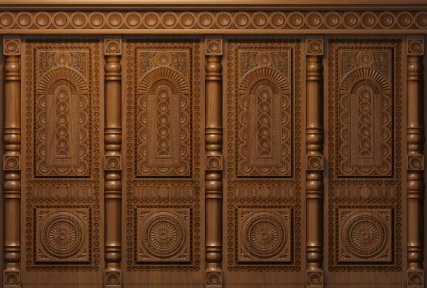 Carved Oriental Wood Cabinet Wall Panel