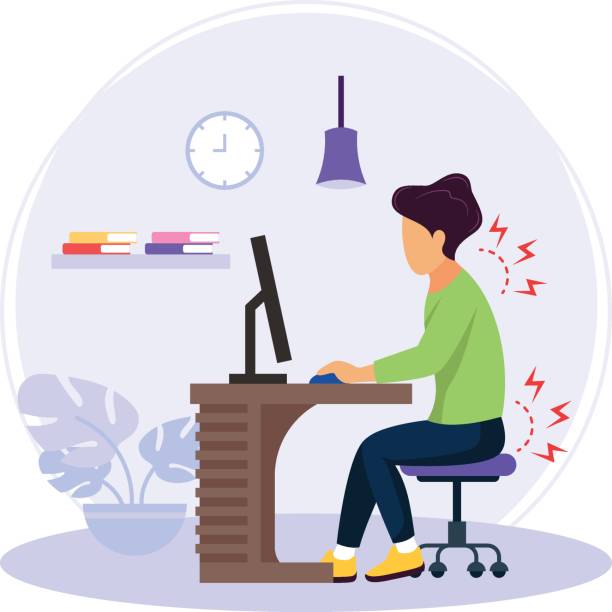 ilustrações de stock, clip art, desenhos animados e ícones de stressed workers health problems in back hone concept, office clerk character time management deadline labor vector design, corporate wellbeing symbol, sedentary lifestyle sign, self serving behaviors - lower back pain