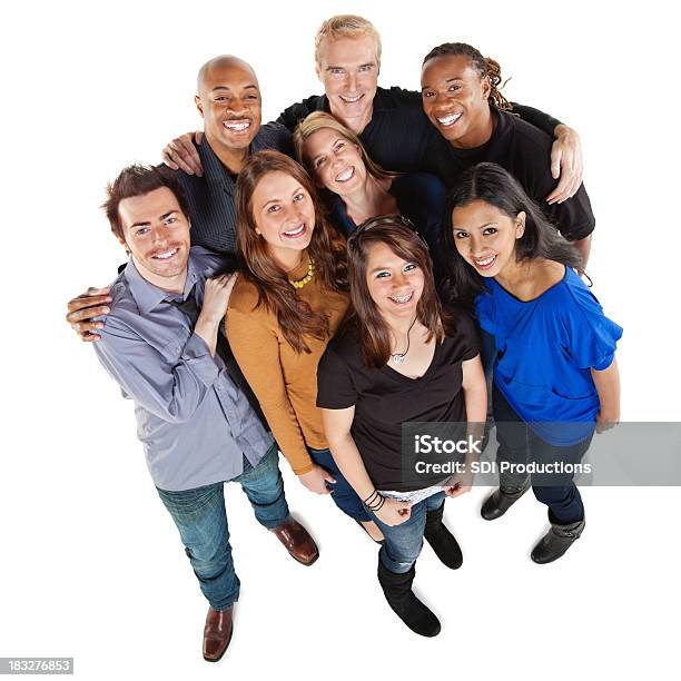 행복함 그룹 프렌즈 전신 흰색 바탕에 그림자와 흰색 배경에 대한 스톡 사진 및 기타 이미지 - 흰색 배경, 다민족 그룹, 십대