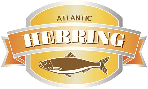 Vector illustration of herring seafood label or sticker