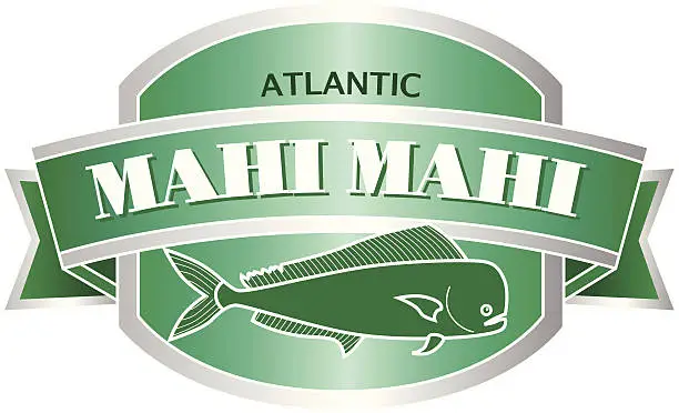 Vector illustration of mahimahi seafood label or sticker