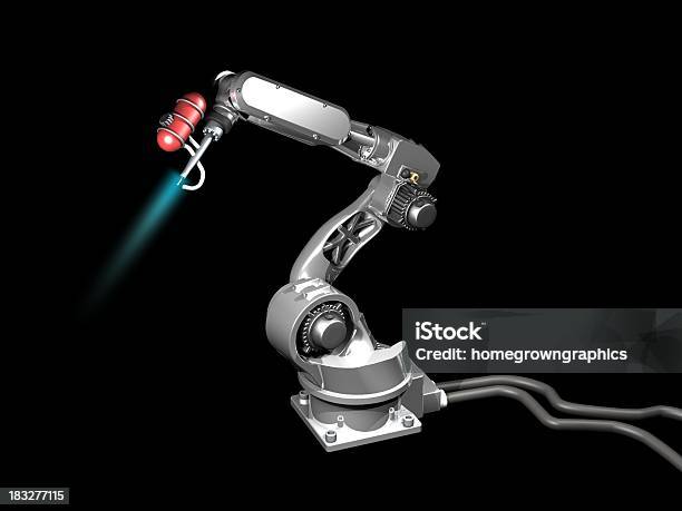 Singlerobot Foto de stock y más banco de imágenes de Acero - Acero, Brillante, Cinta transportadora