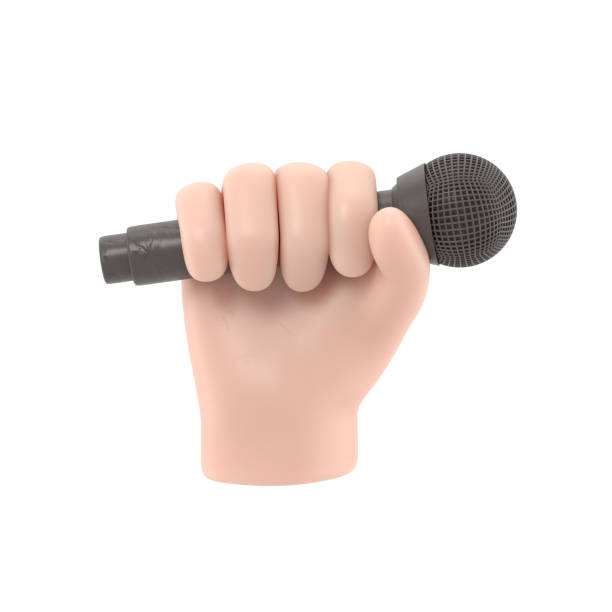 istock Cartoon Gesture Icon Mockup.Cartoon hand holding microphone.3D rendering on white background. 1832772412