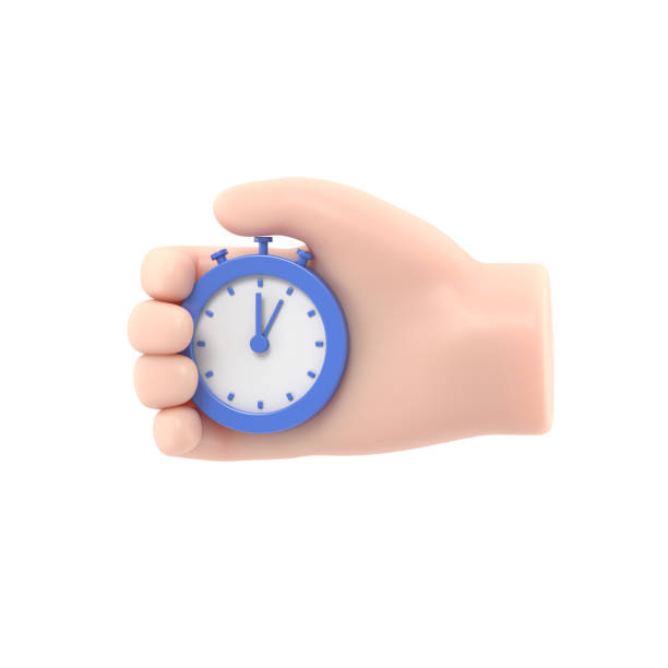 istock Cartoon Gesture Icon Mockup.Cartoon hand with a stopwatch.3D rendering on white background. 1832772429