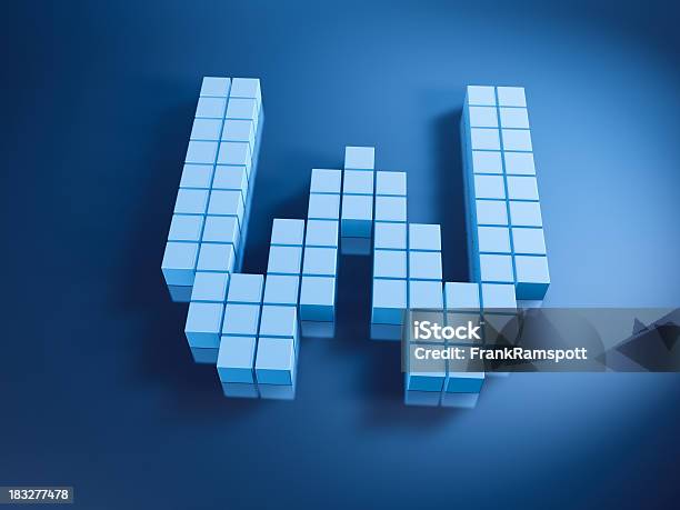 Pixelated Alphabet Letter W Blue Cubes Stock Photo - Download Image Now - Pixelated, Single Object, Three Dimensional