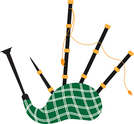 Vector illustration of traditional Scottish bagpipe isolated in white background