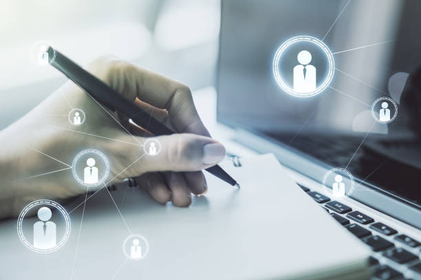 istock Double exposure of social network icons concept with hand writing in notebook on background with laptop. Marketing and promotion concept 1832784004