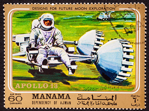 Apollo 13 mission on Manama stamp stock photo