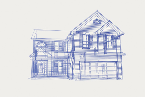 Render of a residential home on paper surface.