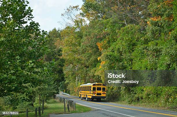 Foto de Ônibus Escolar Na Country Road e mais fotos de stock de Maryland - Estado - Maryland - Estado, Ônibus Escolar, Cerca