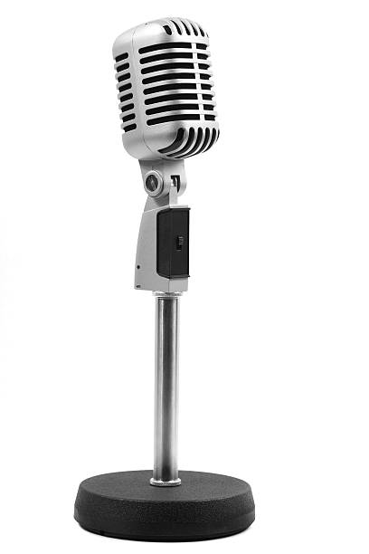 Vintage Microphone Generic microphone on a white background.  microphone stand stock pictures, royalty-free photos & images