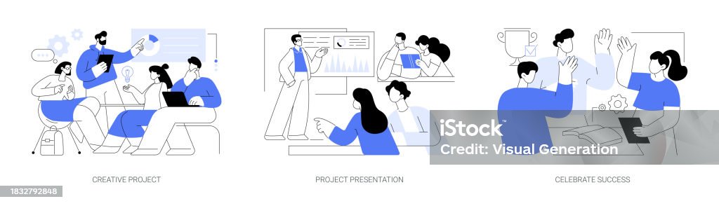 Students Project Isolated Cartoon Vector Illustrations Se Stock ...