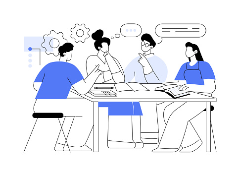 Student teamwork isolated cartoon vector illustrations. Group of university students making homework together, educational process with friends at college, peer tutoring vector cartoon.